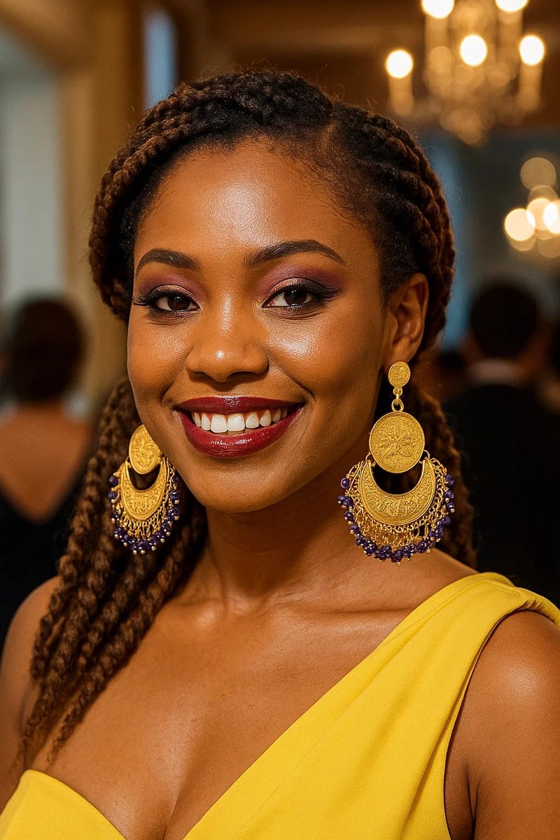 Touchstone Indian earrings for women gold jewelry folklorico chandelier dangle chandbali gypsy statement traditional wedding bridal trendy bollywood accessories with blue beads in antique gold tone - Image 3